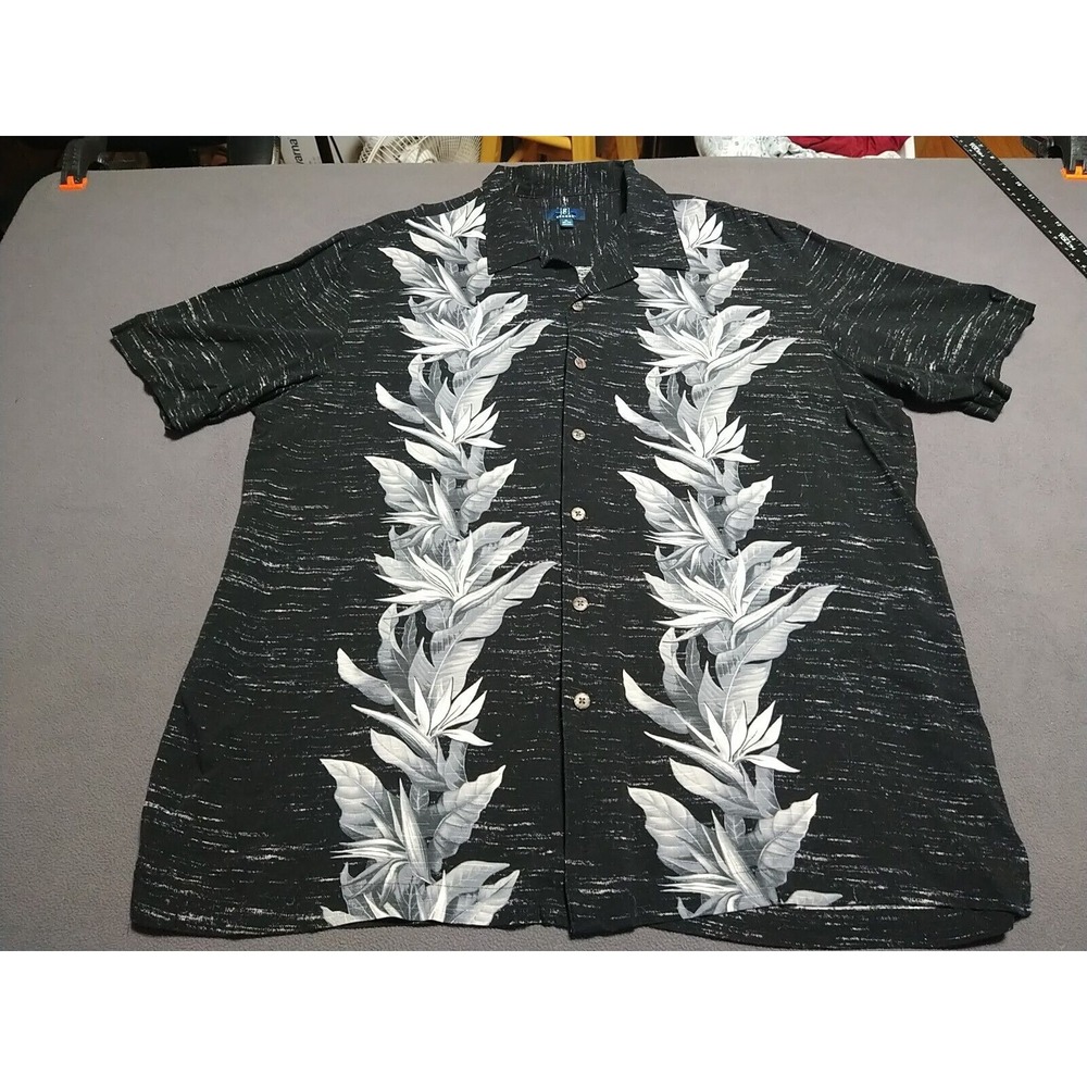 George Shirt Men XL‎ (46-48) Black Floral Hawaiian Tropical Bowling Vacation